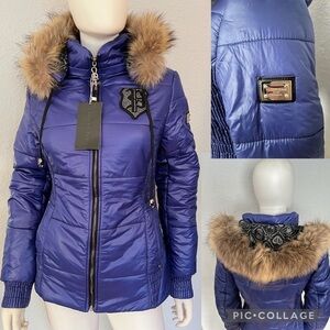 NWT‎ WOMEN WINTER PUFFER REAL FUR TRIM HOOD JACKET QUILTED PARKA ZIPPED